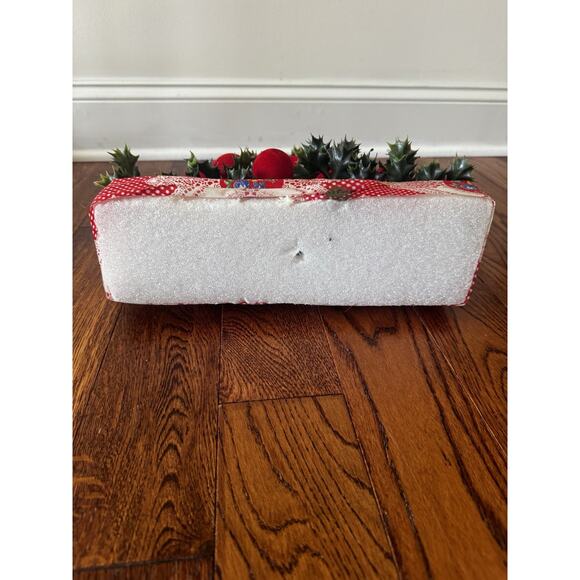 Vintage Christmas Centerpiece Santa Kitschy Red Velvet Holly Handmade Wreath MCM - Picture 12 of 13